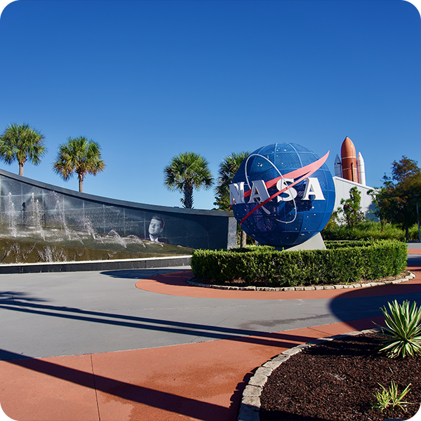 View of the entrance of the Kennedy Space Center
