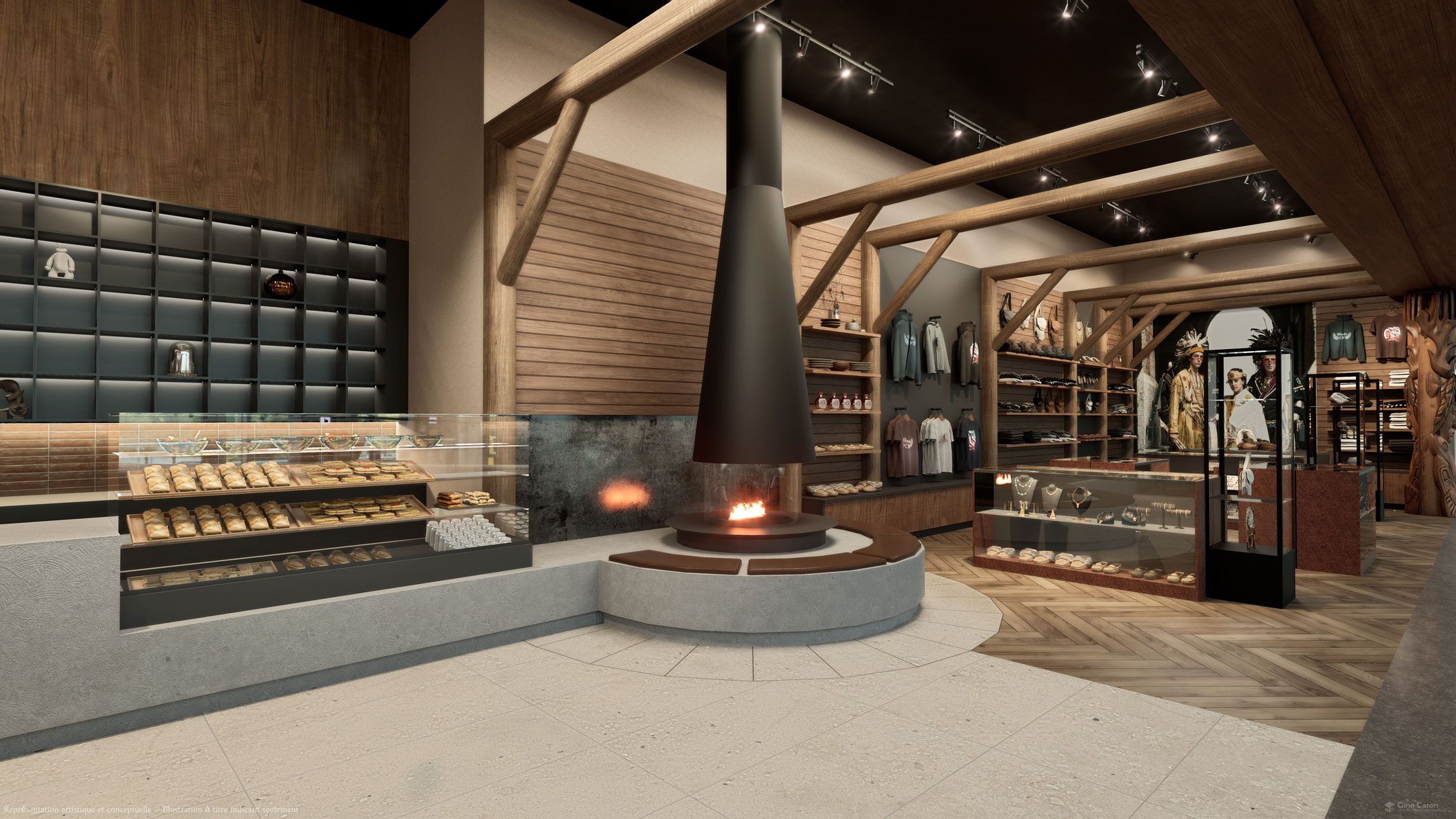Maquette montrant le foyer dans la section boutique