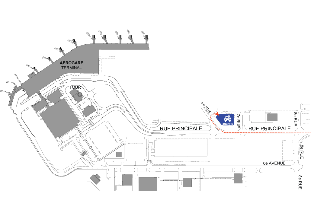 Map showing the location of the waiting area for cars, also known as CellParq