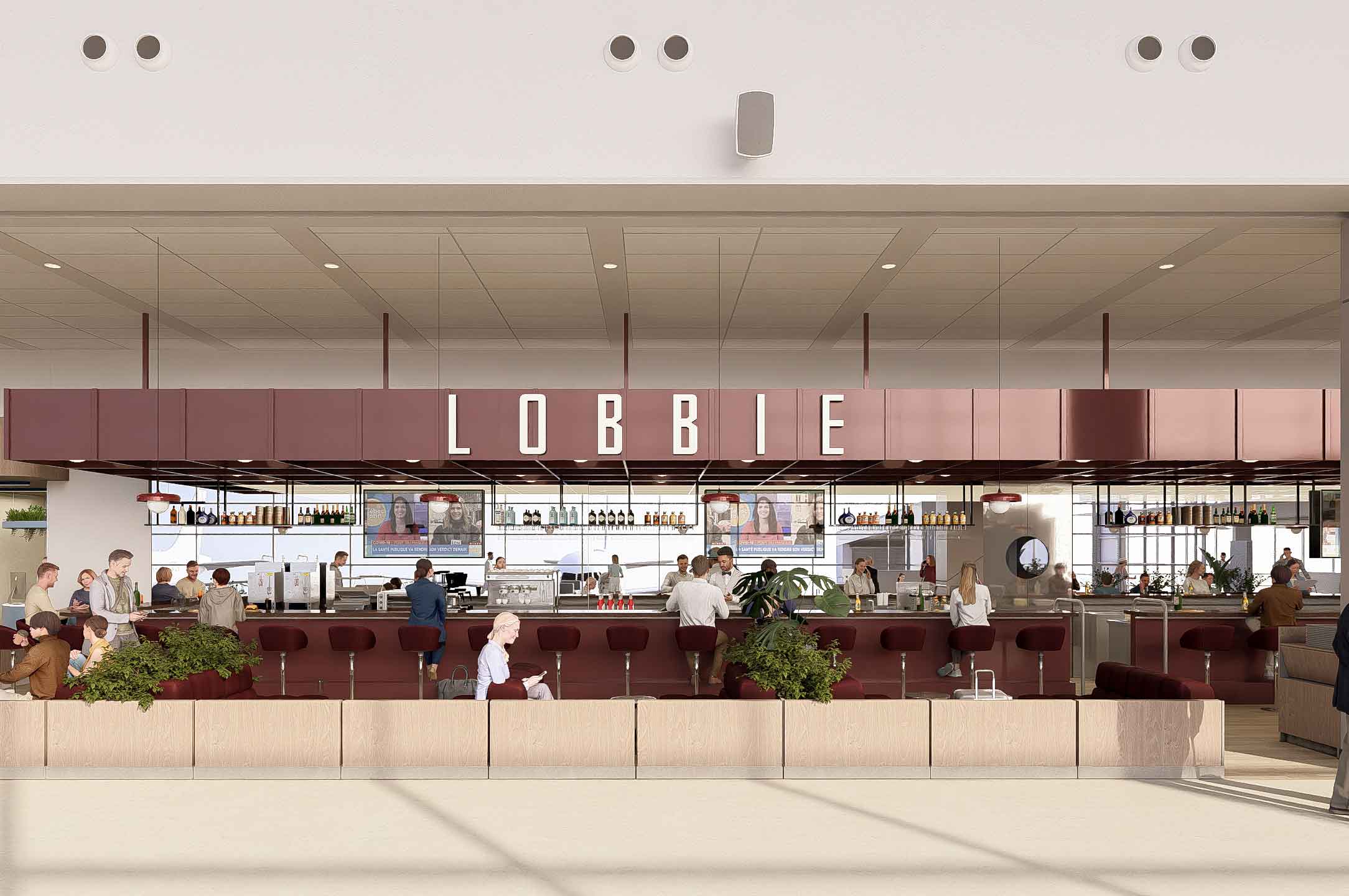 Maquette de la façade du nouveau restaurant Lobbie qui ouvrira à YQB au début de l'été 2026