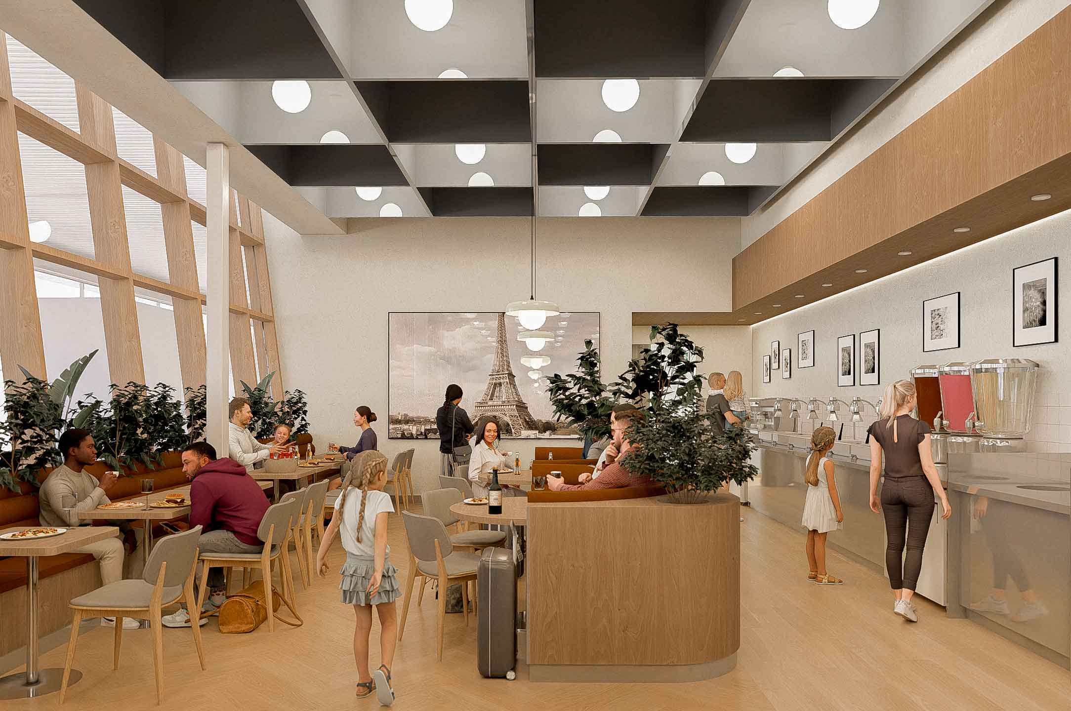 Maquette de la vue vers l'ouest dans le futur salon pour vacanciers à l'Aéroport international Jean-Lesage de Québec (YQB)