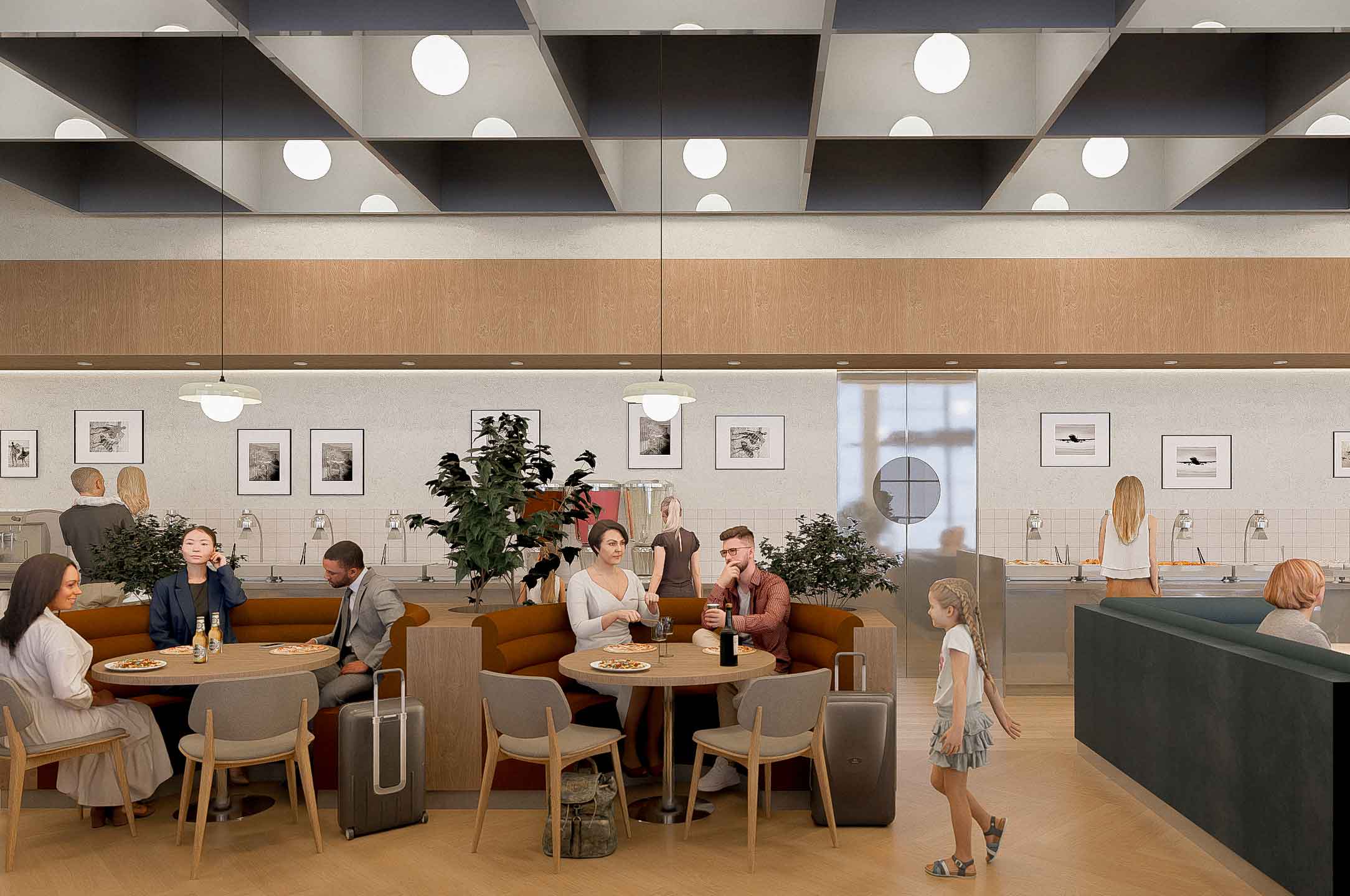 Maquette des tables dans le futur salon pour vacanciers à l'Aéroport international Jean-Lesage de Québec (YQB)